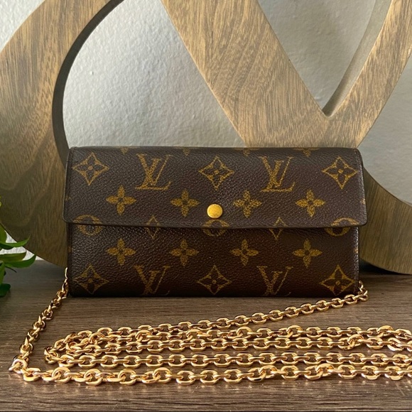⚜️Louis Vuitton Monogram Pochette Wallet Crossbody Chain + Vachetta Strap WOC - Picture 13 of 15